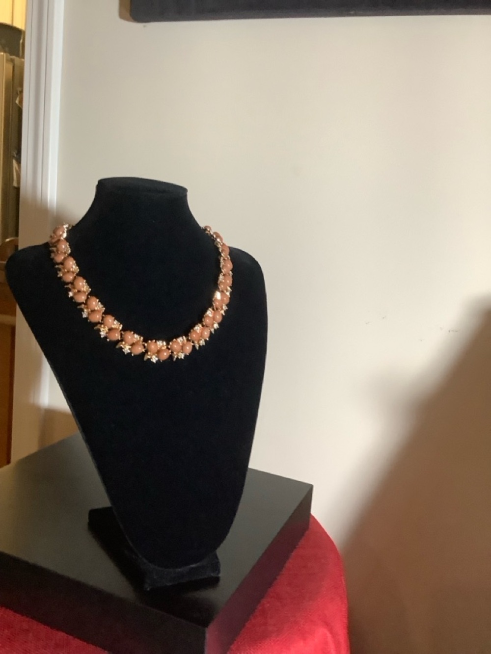 Brown Howlite with White Crystals in gold-tone Statement Necklace